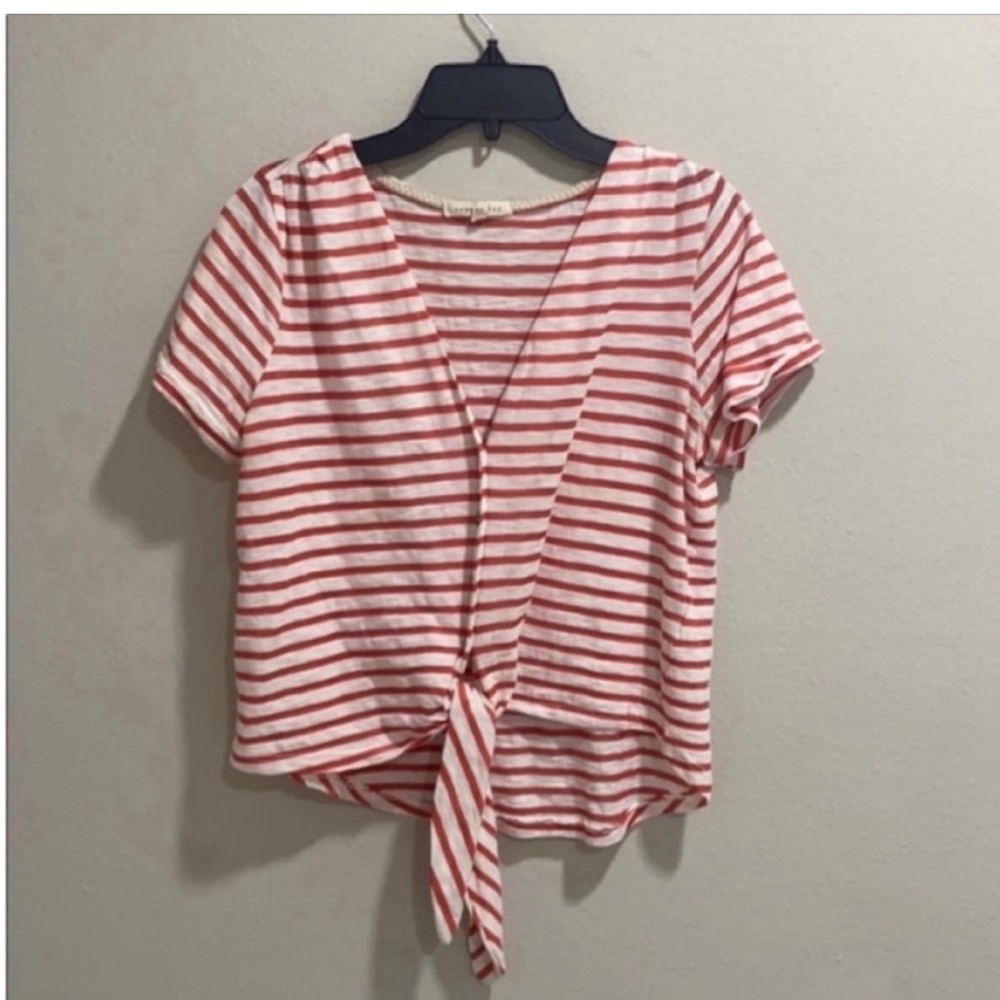 Striped Red Tie-Front Top